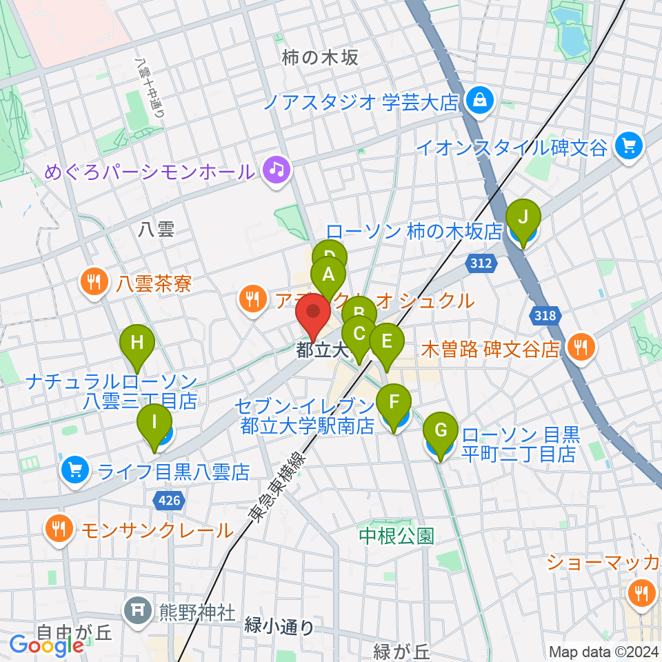 アリオーネ音楽教室都立大教室周辺のコンビニエンスストア一覧地図