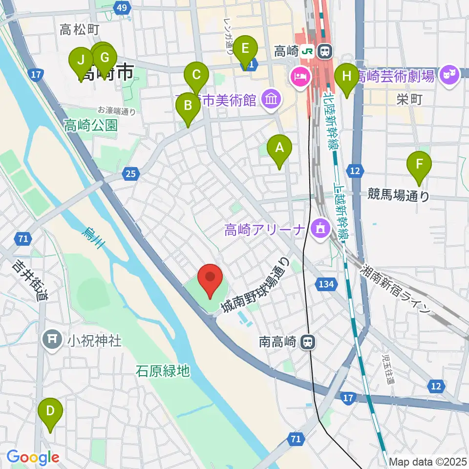 高崎市城南野球場周辺のコンビニエンスストア一覧地図