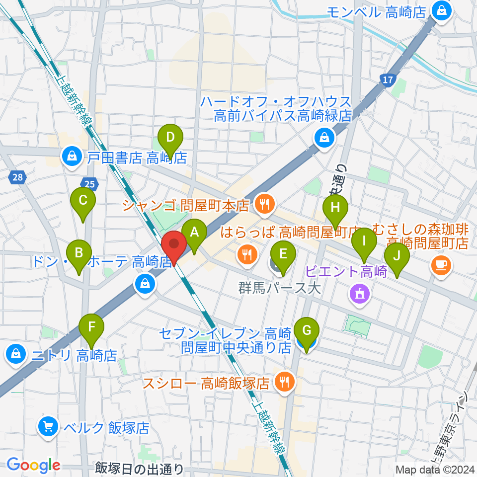 ピアノプラザ群馬ぴあの館周辺のコンビニエンスストア一覧地図