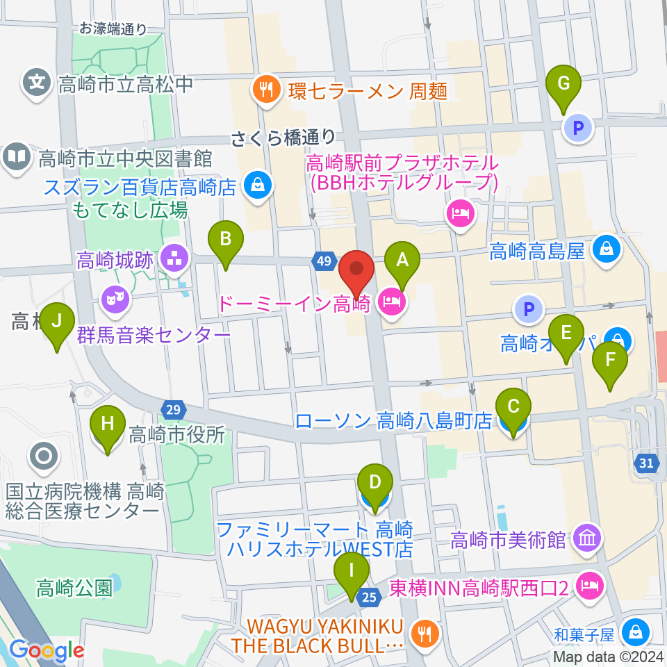 シネマテークたかさき周辺のコンビニエンスストア一覧地図