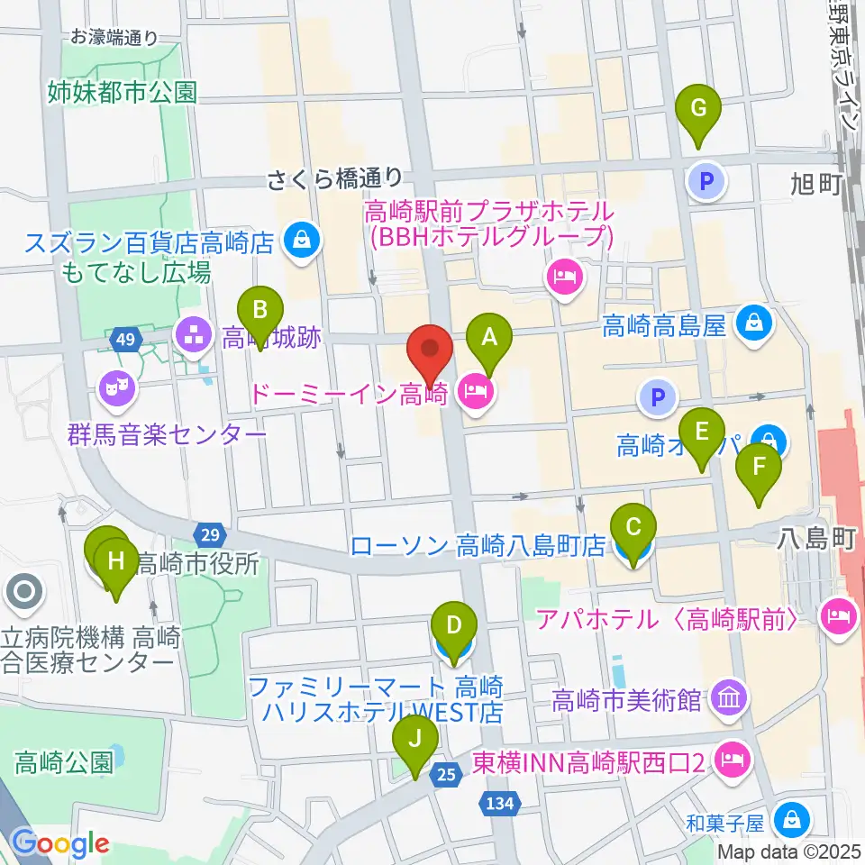 シネマテークたかさき周辺のコンビニエンスストア一覧地図