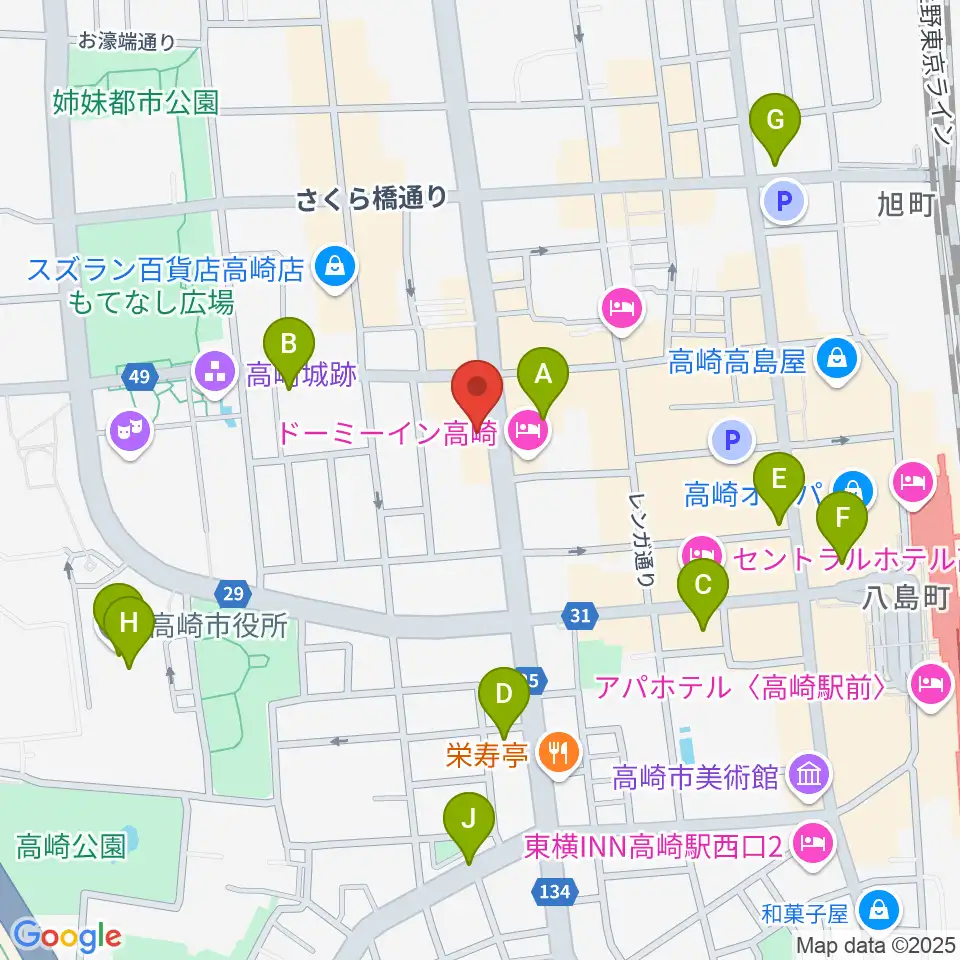 シネマテークたかさき周辺のコンビニエンスストア一覧地図