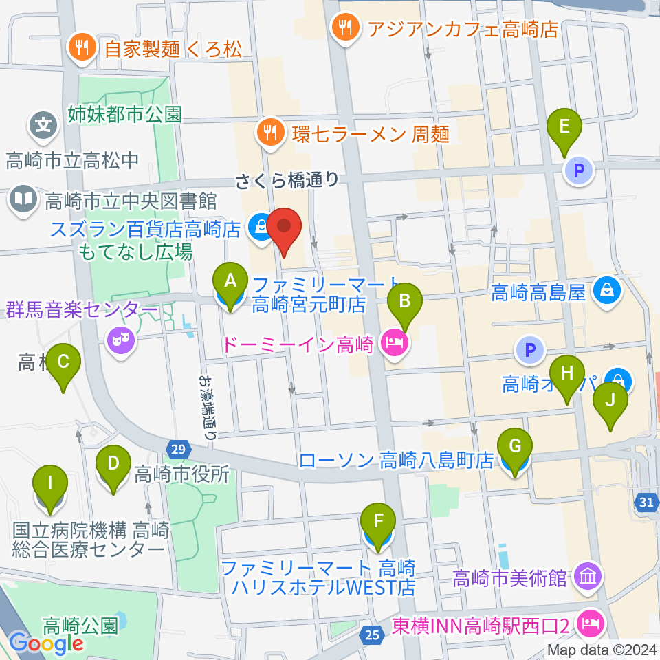 高崎 cafeあすなろ周辺のコンビニエンスストア一覧地図