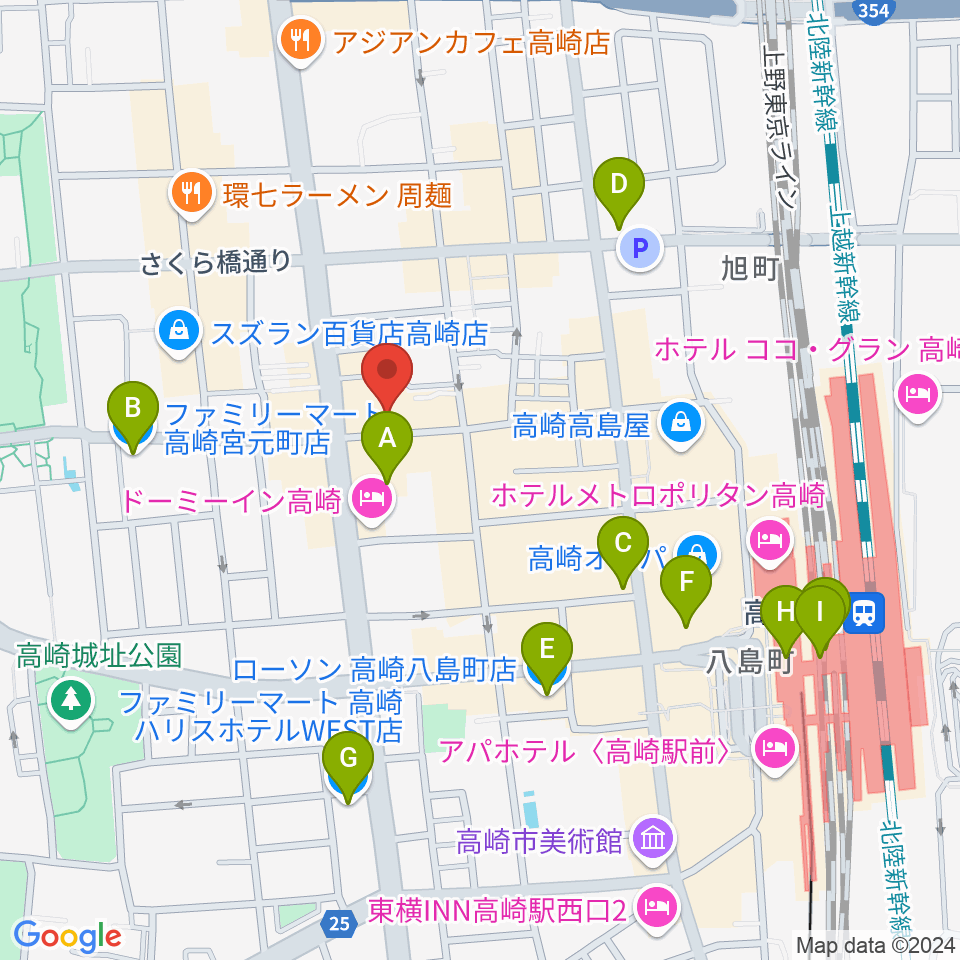 群馬SUNBURST周辺のコンビニエンスストア一覧地図