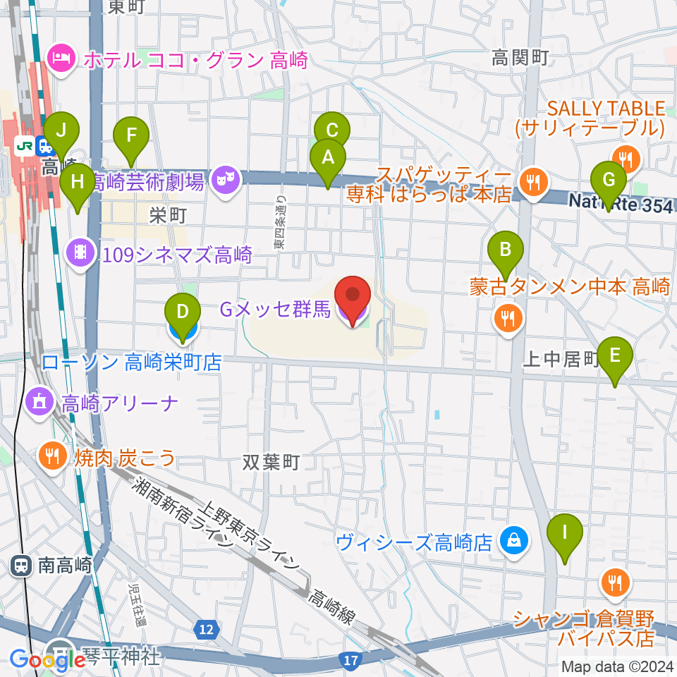 Gメッセ群馬周辺のコンビニエンスストア一覧地図