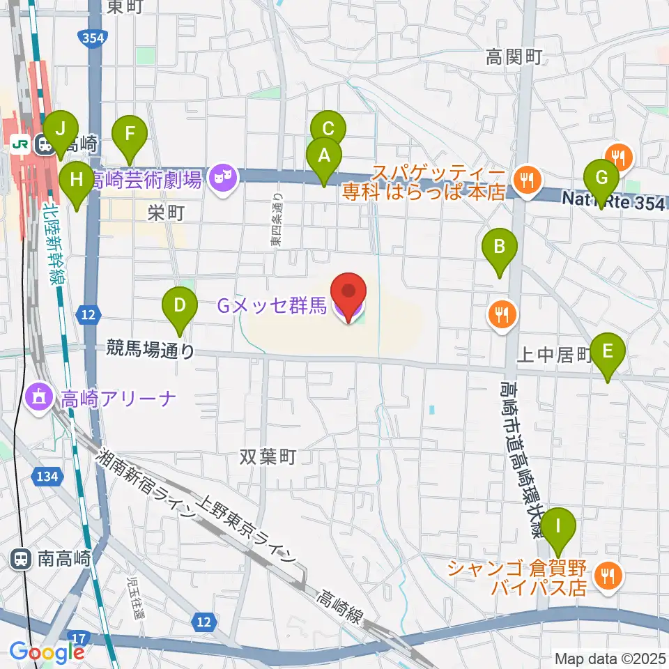 Gメッセ群馬周辺のコンビニエンスストア一覧地図