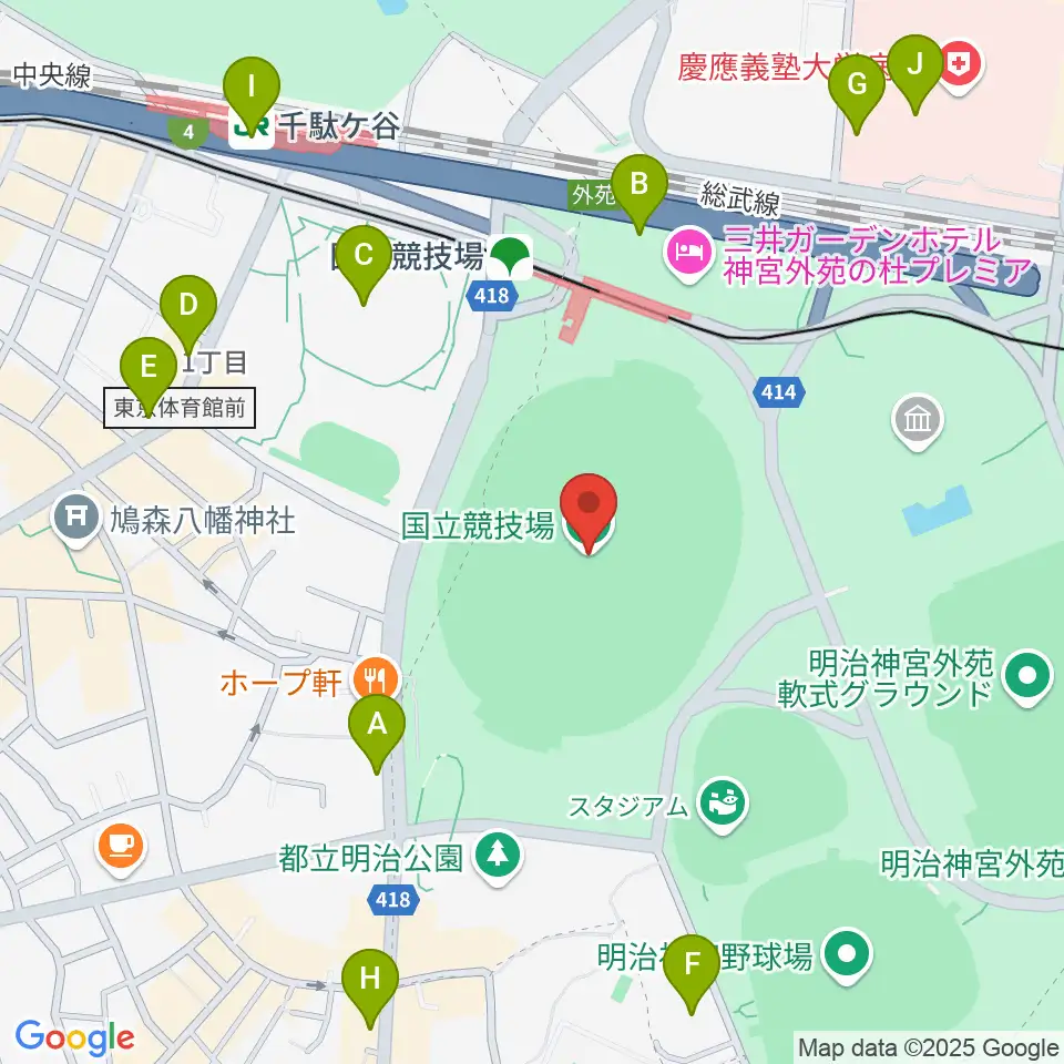 国立競技場周辺のコンビニエンスストア一覧地図