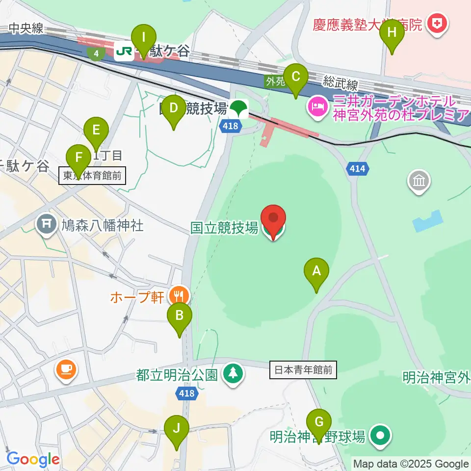 国立競技場周辺のコンビニエンスストア一覧地図