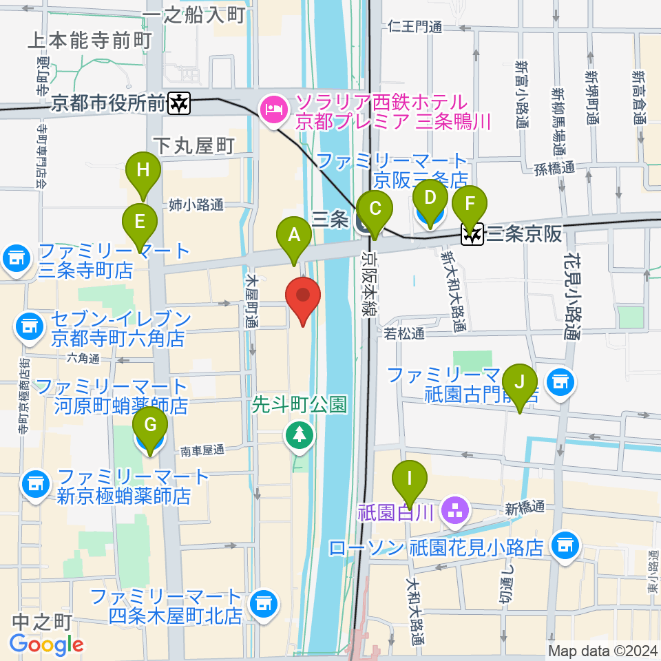 先斗町歌舞練場周辺のコンビニエンスストア一覧地図