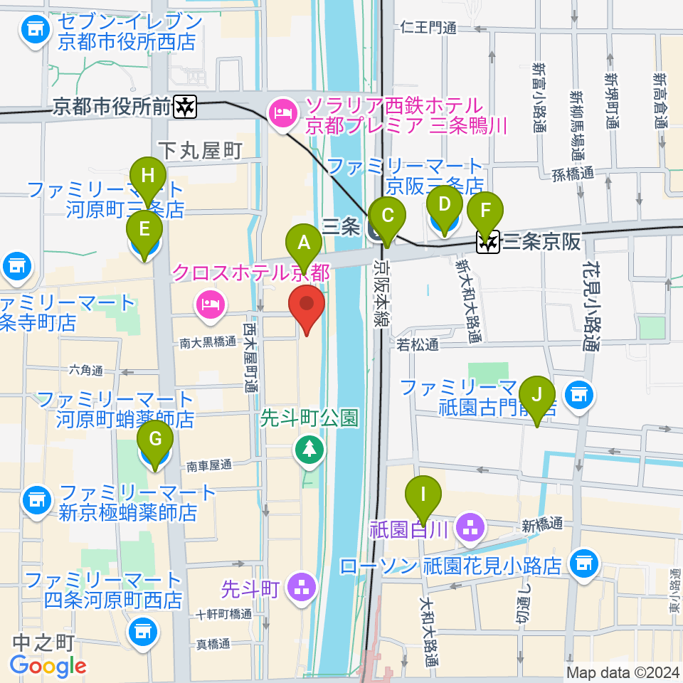 先斗町歌舞練場周辺のコンビニエンスストア一覧地図