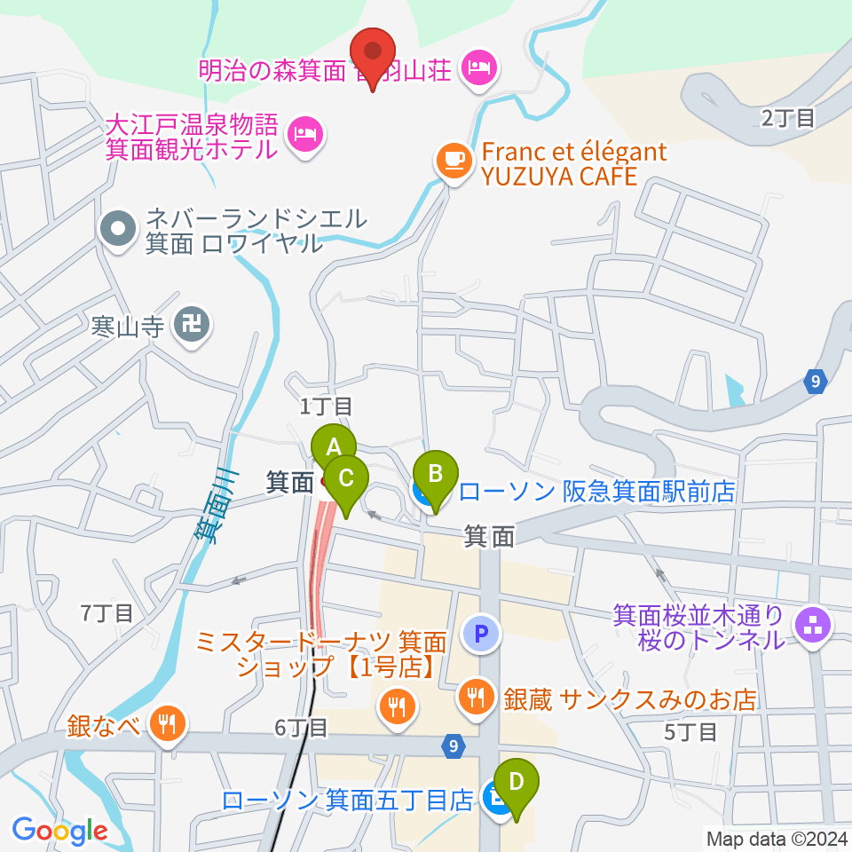 箕面劇場周辺のコンビニエンスストア一覧地図