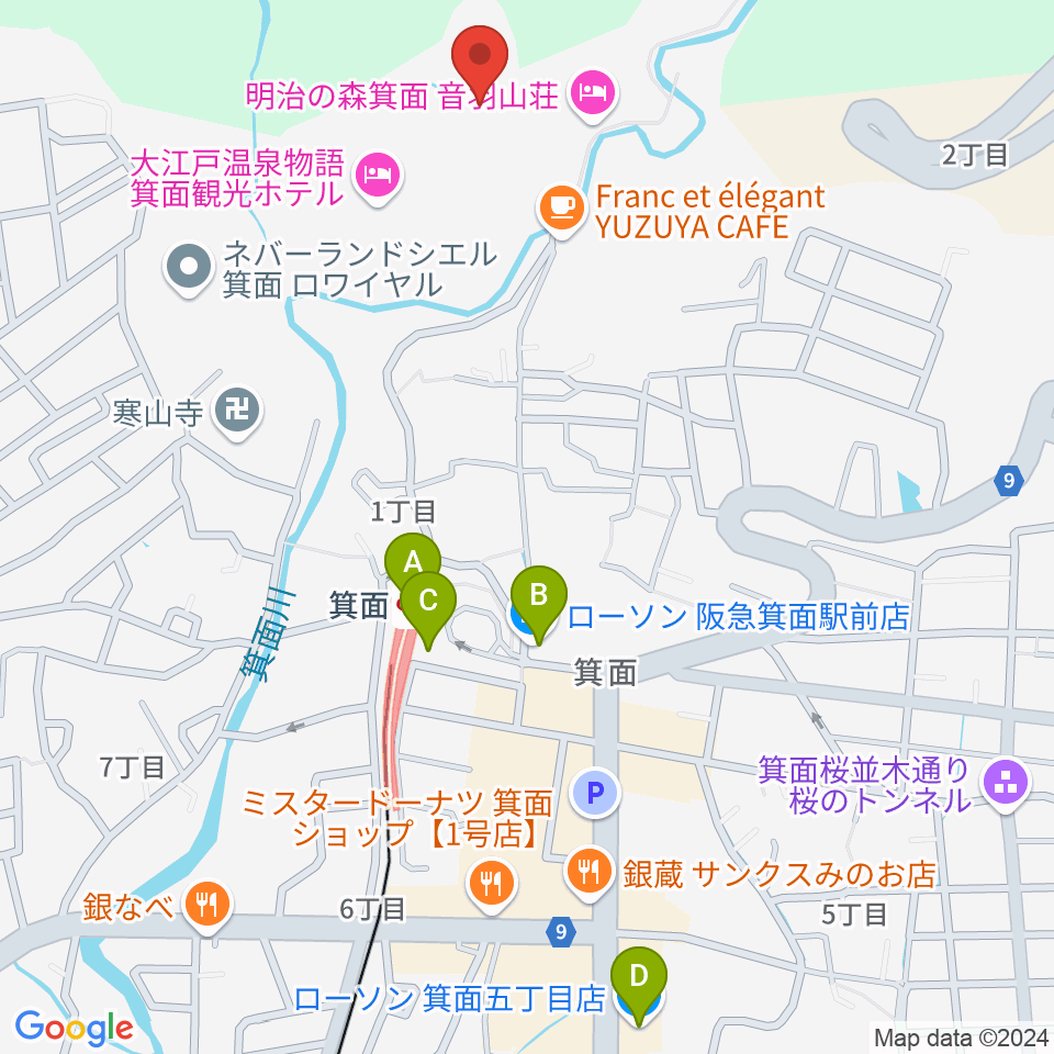 箕面劇場周辺のコンビニエンスストア一覧地図