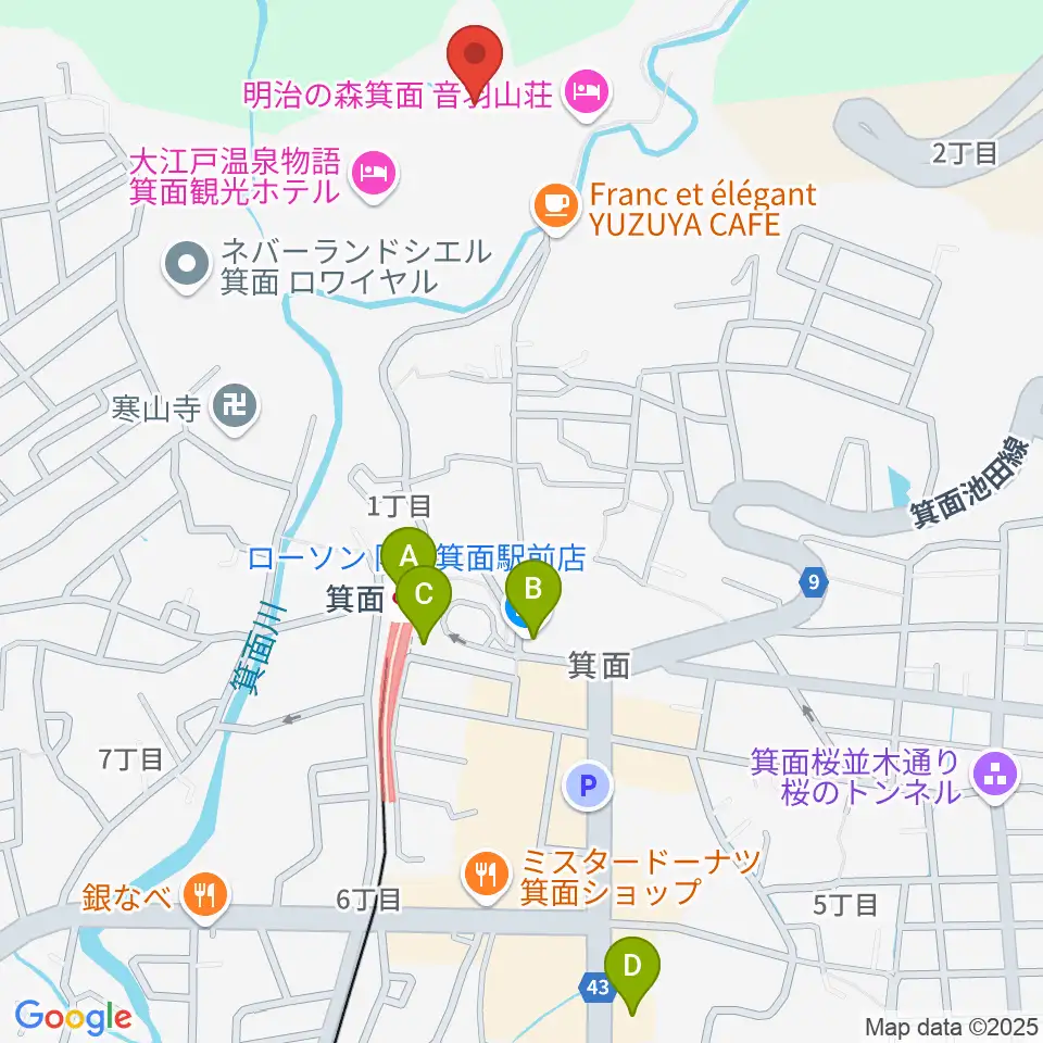 箕面劇場周辺のコンビニエンスストア一覧地図