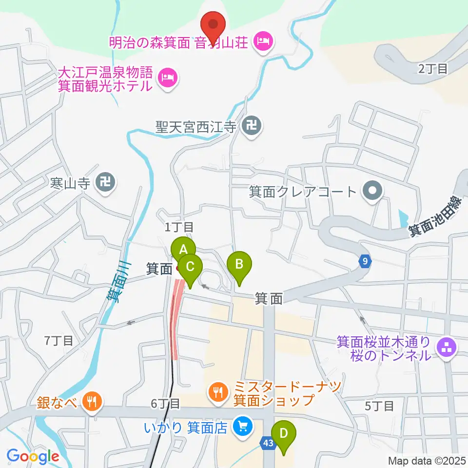 箕面劇場周辺のコンビニエンスストア一覧地図