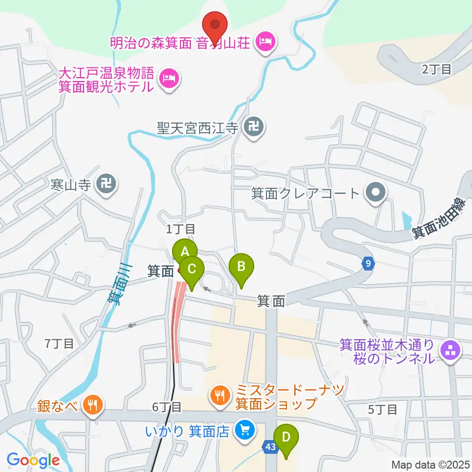 箕面劇場周辺のコンビニエンスストア一覧地図