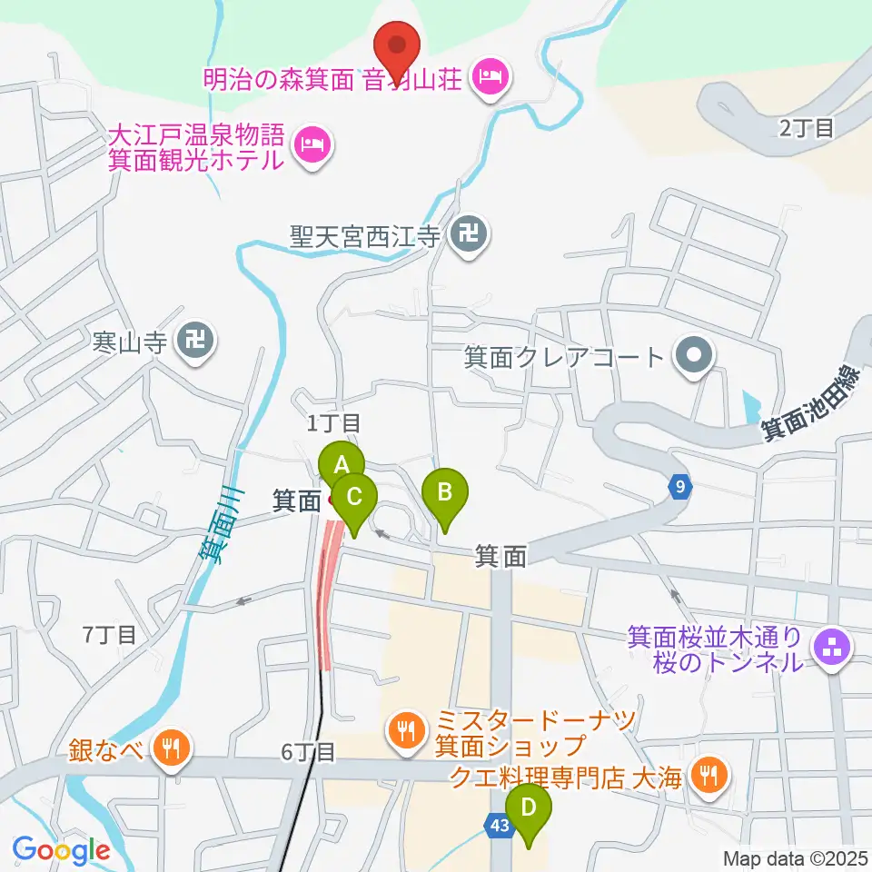 箕面劇場周辺のコンビニエンスストア一覧地図