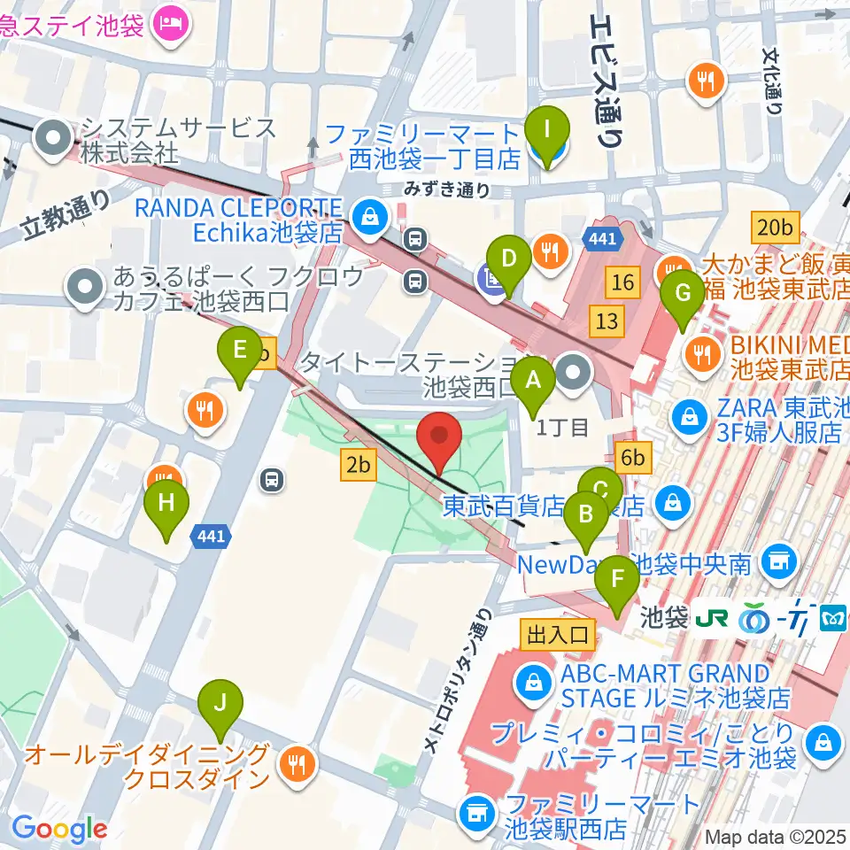 池袋西口グローバルリング周辺のコンビニエンスストア一覧地図