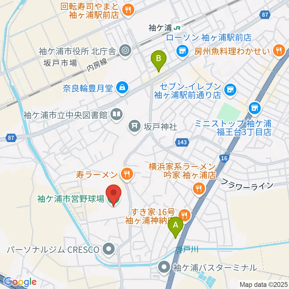 袖ケ浦市営野球場周辺のコンビニエンスストア一覧地図