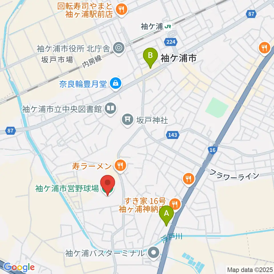 袖ケ浦市営野球場周辺のコンビニエンスストア一覧地図