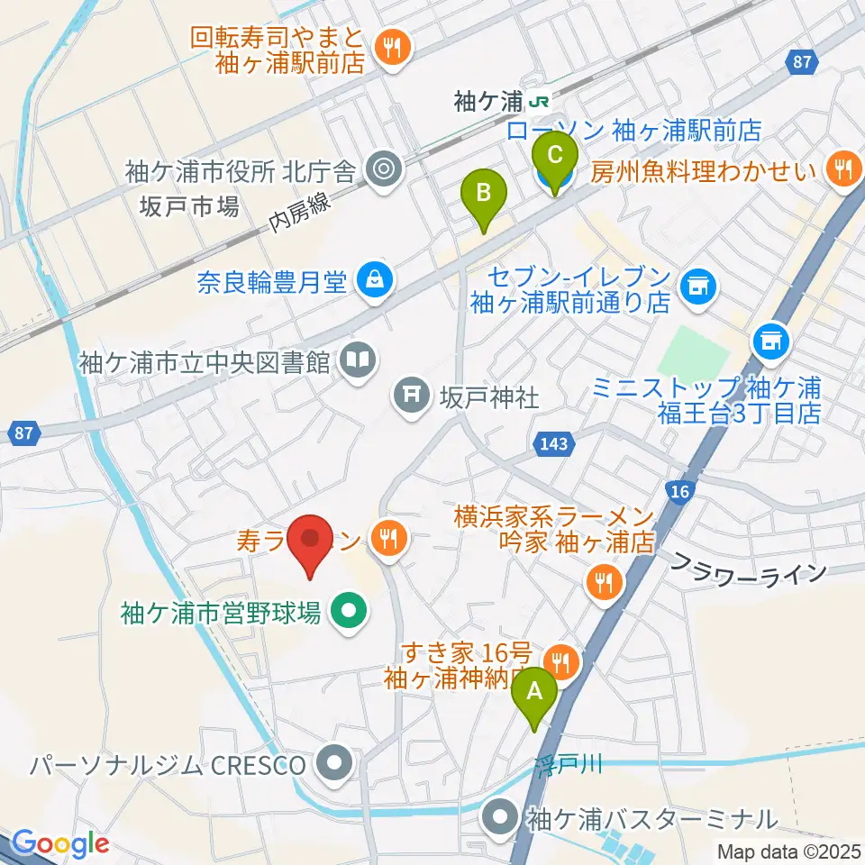 袖ケ浦市総合運動場陸上競技場周辺のコンビニエンスストア一覧地図