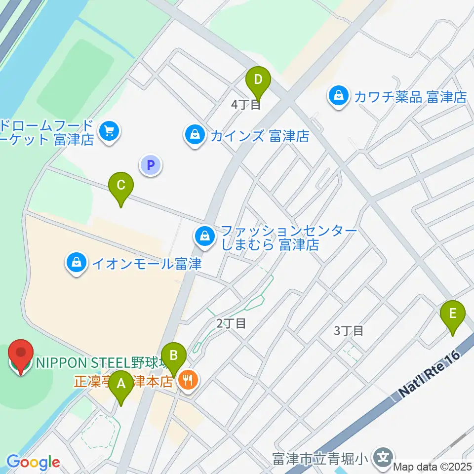 NIPPON STEEL 野球場周辺のコンビニエンスストア一覧地図