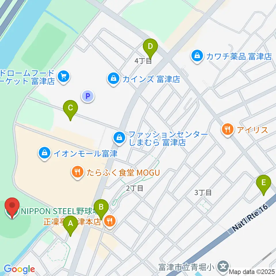 NIPPON STEEL 野球場周辺のコンビニエンスストア一覧地図
