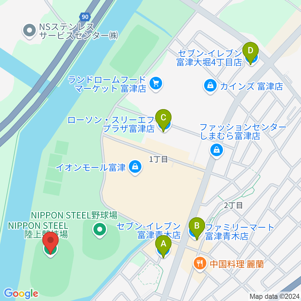 NIPPON STEEL 陸上競技場周辺のコンビニエンスストア一覧地図