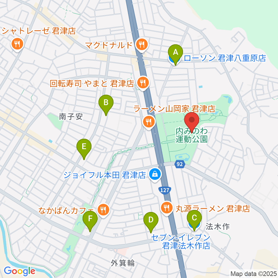 内みのわ運動公園市民体育館周辺のコンビニエンスストア一覧地図