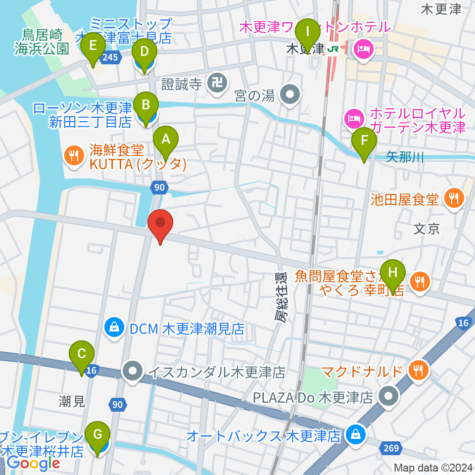 木更津市民体育館周辺のコンビニエンスストア一覧地図