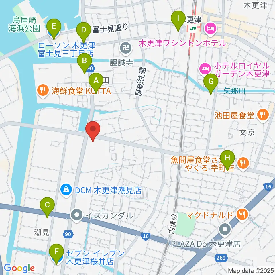 木更津市民体育館周辺のコンビニエンスストア一覧地図