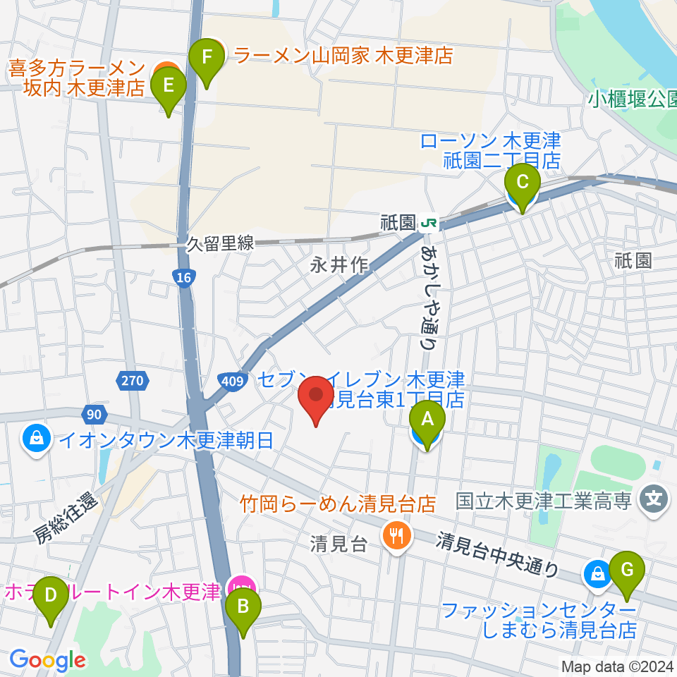 木更市営野球場周辺のコンビニエンスストア一覧地図