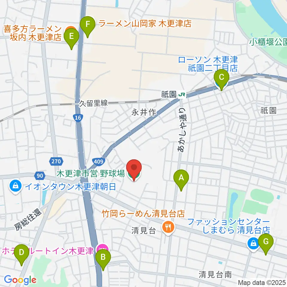 木更市営野球場周辺のコンビニエンスストア一覧地図