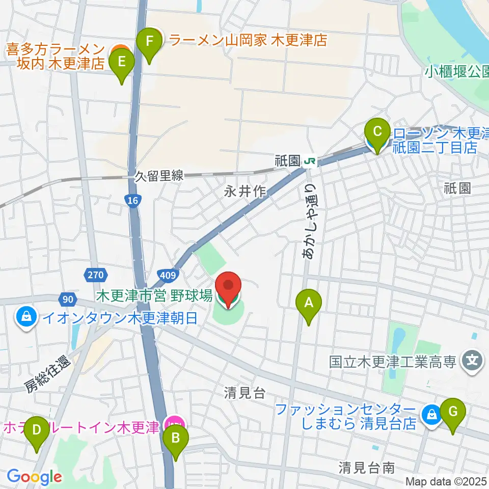 木更市営野球場周辺のコンビニエンスストア一覧地図