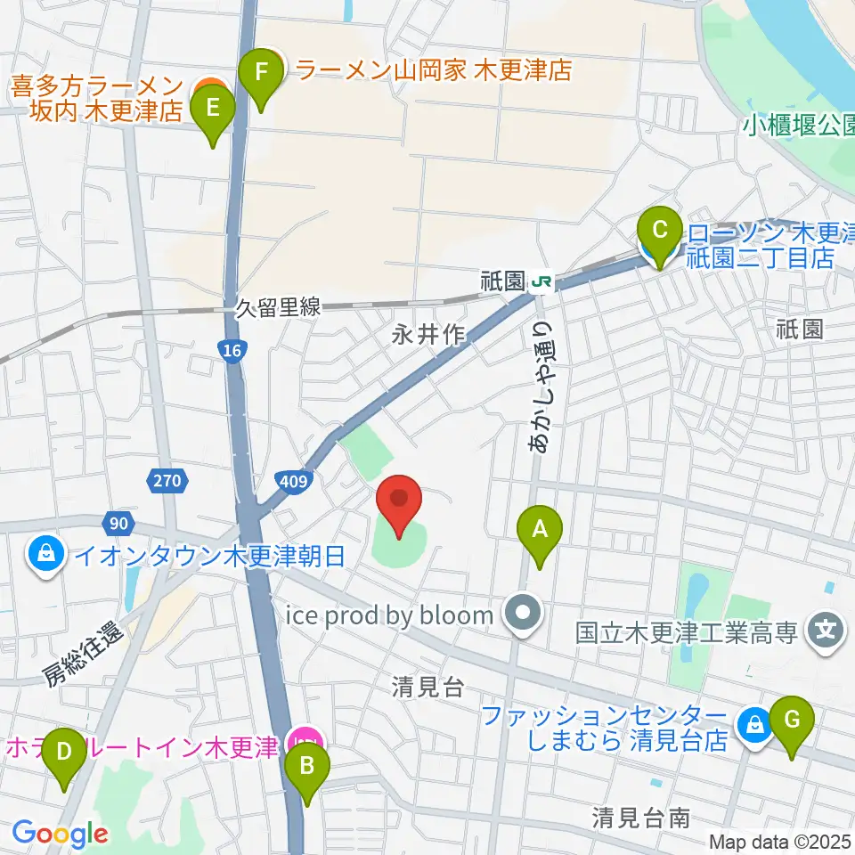 木更市営野球場周辺のコンビニエンスストア一覧地図