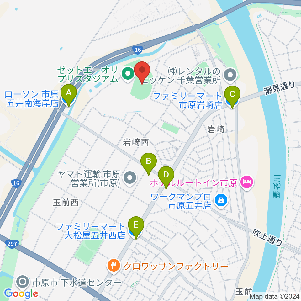 ゼットエーオリプリスタジアム周辺のコンビニエンスストア一覧地図