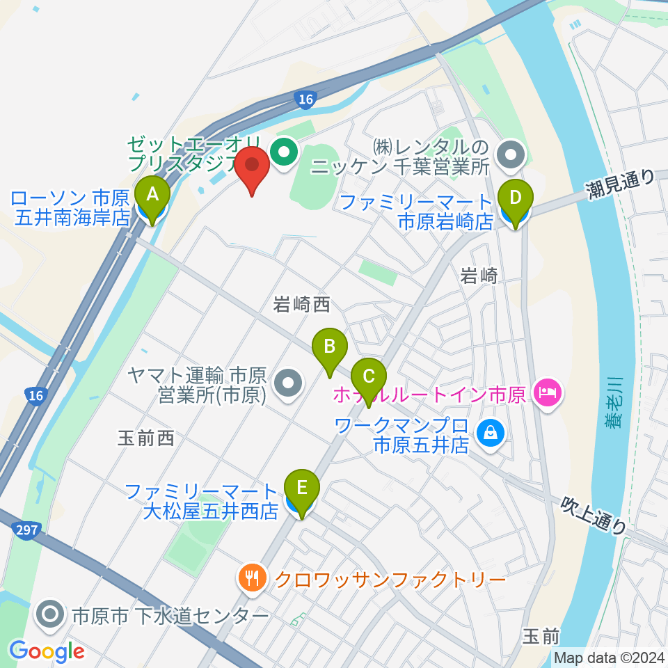 ゼットエーボールパーク周辺のコンビニエンスストア一覧地図