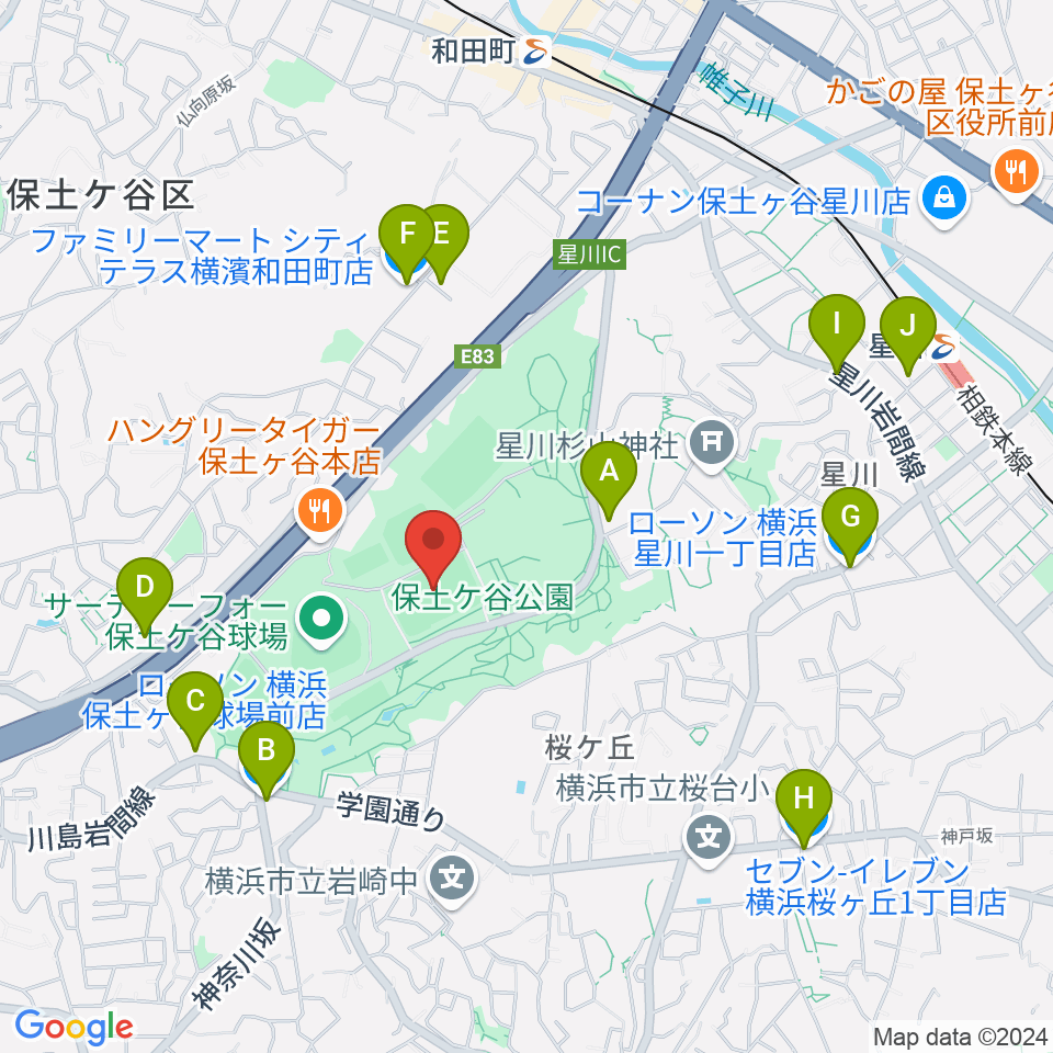 保土ケ谷公園サッカー場周辺のコンビニエンスストア一覧地図