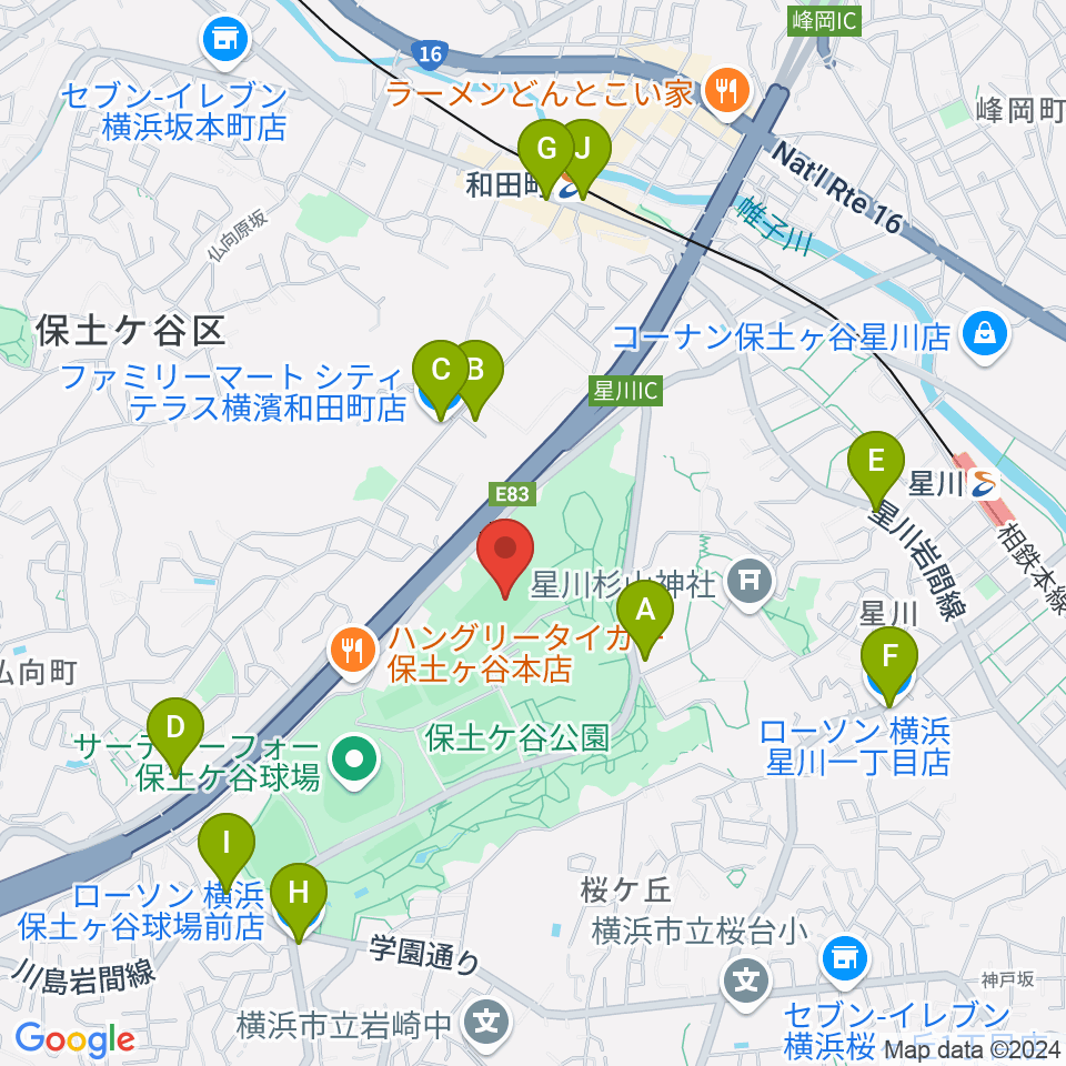 保土ケ谷公園ラグビー場周辺のコンビニエンスストア一覧地図