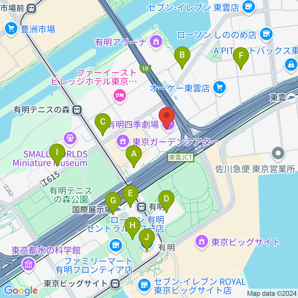 有明四季劇場周辺のコンビニエンスストア一覧地図