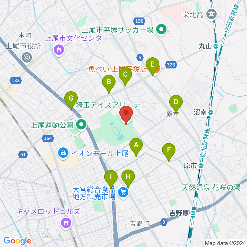 埼玉アイスアリーナ周辺のコンビニエンスストア一覧地図