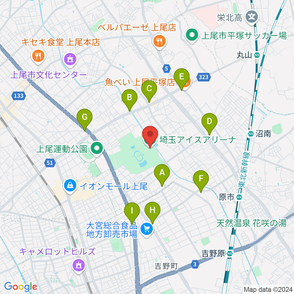 埼玉アイスアリーナ周辺のコンビニエンスストア一覧地図