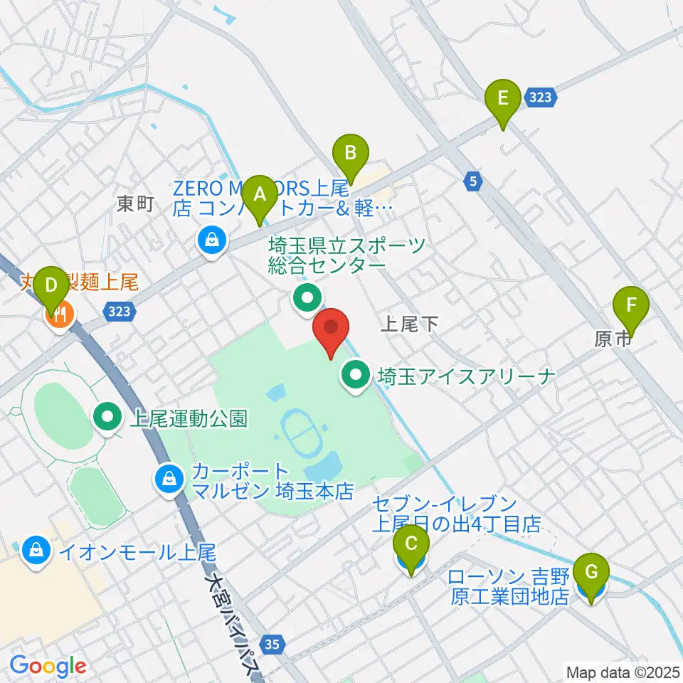 埼玉県立武道館周辺のコンビニエンスストア一覧地図