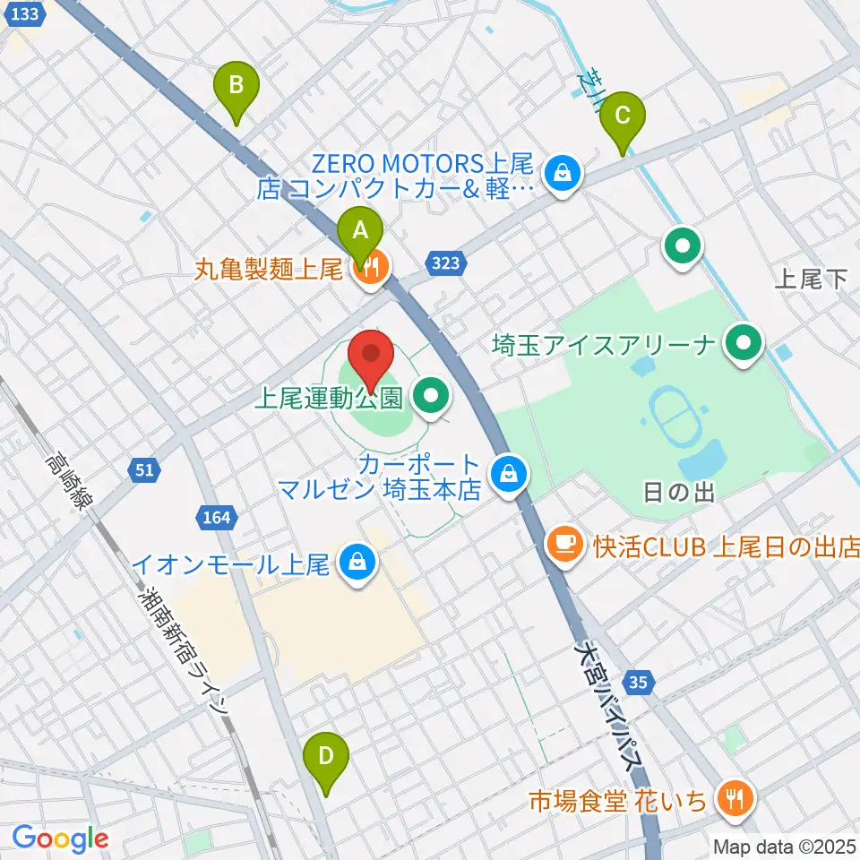 上尾運動公園陸上競技場周辺のコンビニエンスストア一覧地図