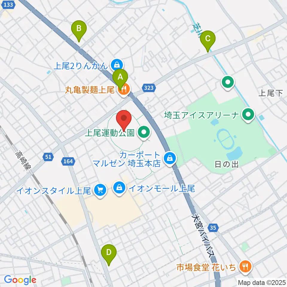 上尾運動公園陸上競技場周辺のコンビニエンスストア一覧地図