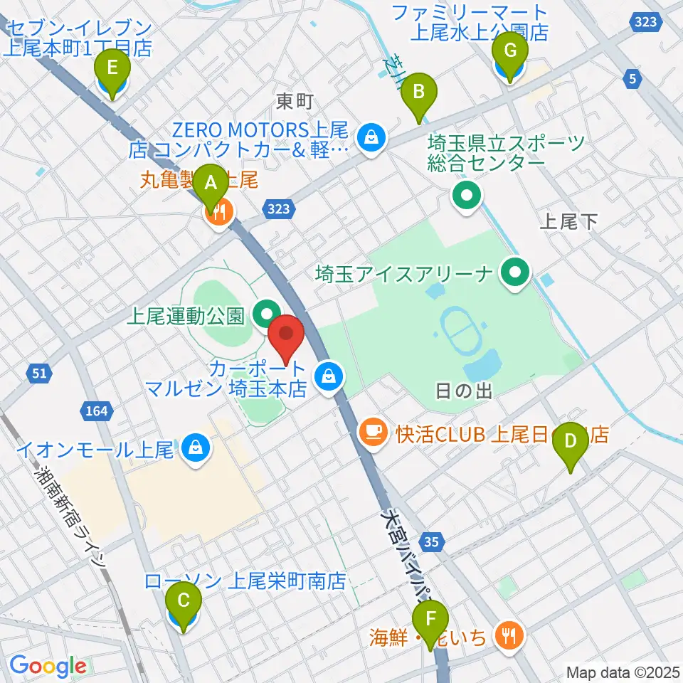 上尾運動公園体育館周辺のコンビニエンスストア一覧地図