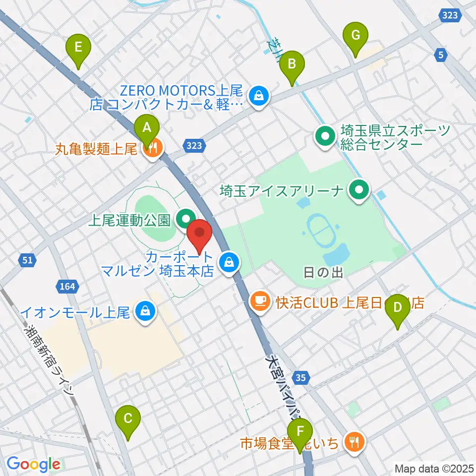 上尾運動公園体育館周辺のコンビニエンスストア一覧地図