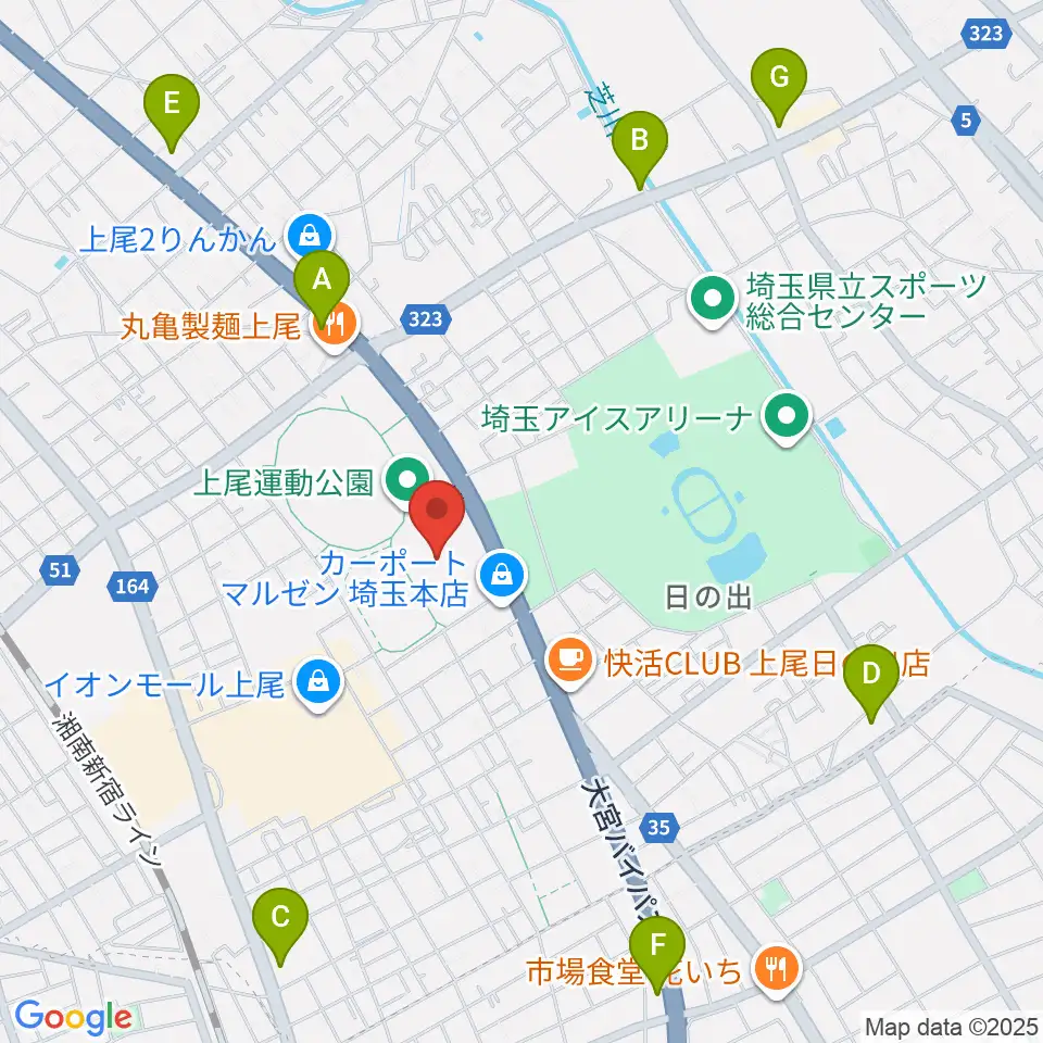 上尾運動公園体育館周辺のコンビニエンスストア一覧地図