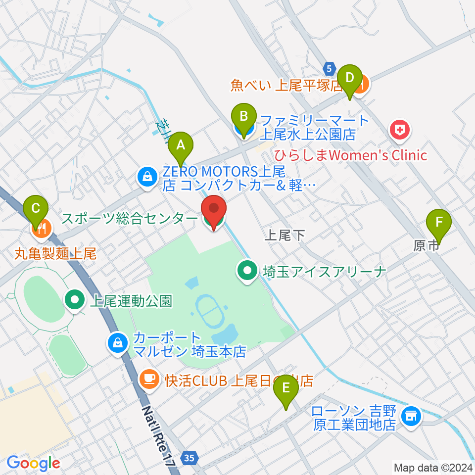 埼玉県立スポーツ総合センター周辺のコンビニエンスストア一覧地図