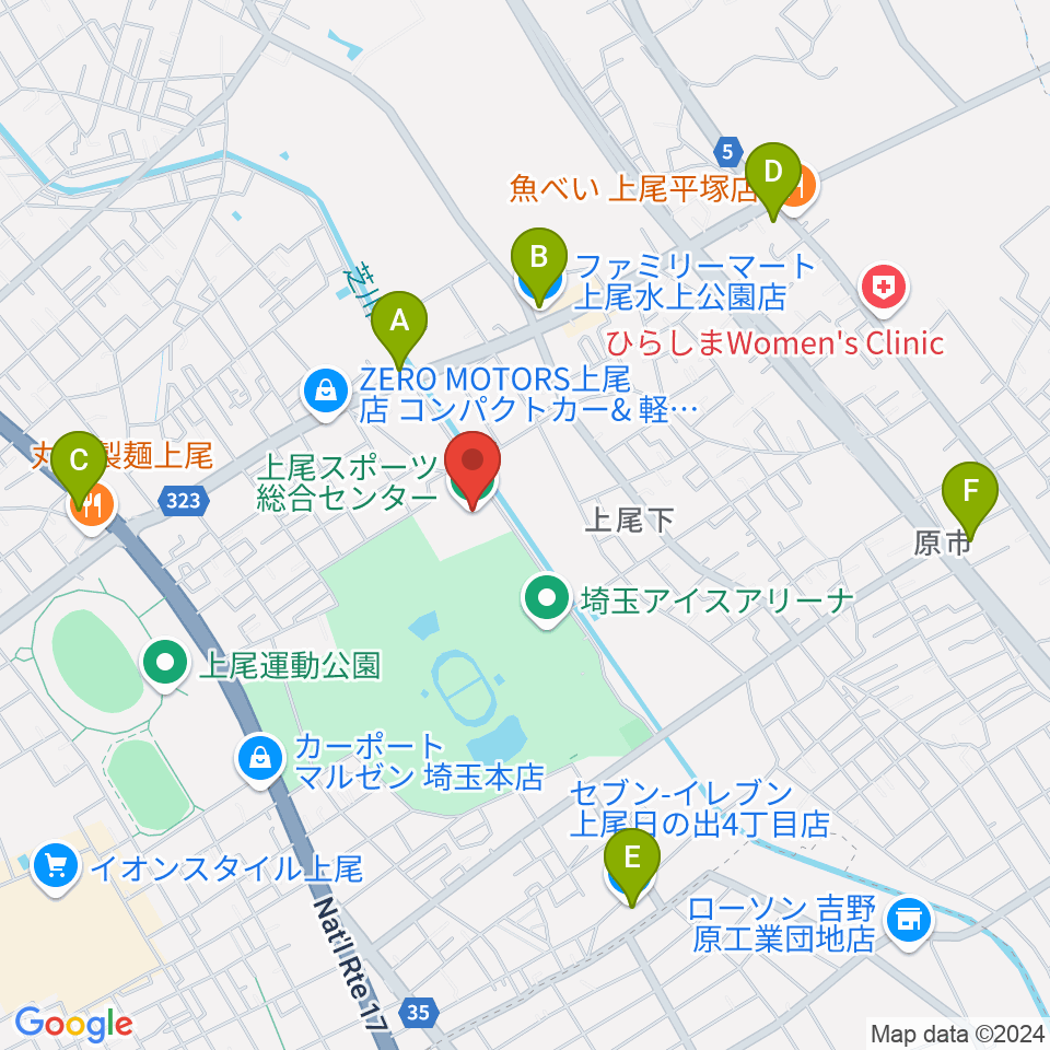 埼玉県立スポーツ総合センター周辺のコンビニエンスストア一覧地図