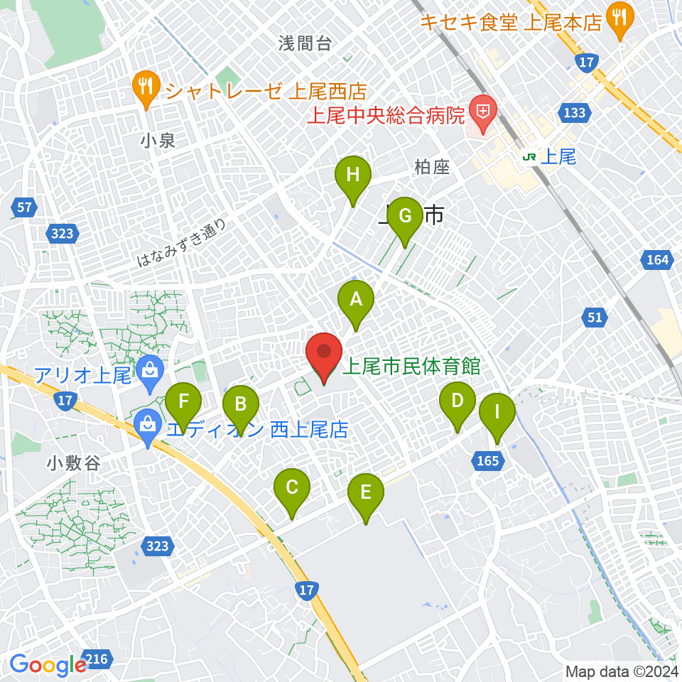 上尾市民体育館周辺のコンビニエンスストア一覧地図